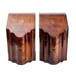 A pair of George III mahogany and marquetry serpentine front knife boxes,