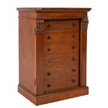 An Edwardian mahogany table top Wellington chest, the rectangular top above six drawers,