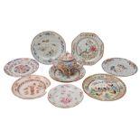 A mixed lot of Chinese porcelain comprising a pair of Chinese famille rose plates painted with