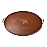 A mahogany and marquetry oval tray in George III style,