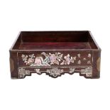 A Vietnamese mother-of-pearl inlaid hardwood tray inlaid with flowering stems,