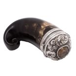 A 19th Century Scottish silver-mounted ram's horn presentation snuff mull the hinged cover chased