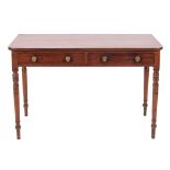 A George IV mahogany rectangular side table, the top with rounded corners,