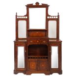 A Victorian walnut side cabinet, the stepped mirror back set on a base with raised centre,
