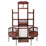 A Victorian mahogany and glazed ceramic tile inset hall stand,