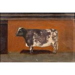 Victorian School A shorthorn cow in a stable interior oil on board 31 x 47cm