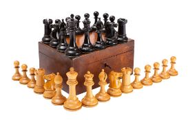 Jaques, London; a boxwood and ebony Staunton pattern weighted chess set,
