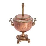 A 19th century copper Samovar converted to a lamp with gadrooned borders,