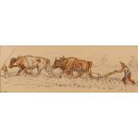 Ernest Henry Griset (French,1844-1907) Ploughing with oxen, pen, ink and watercolour wash, 26 x 74.
