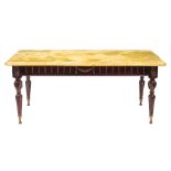 A gilt metal mounted and onyx topped hardwood coffee table,