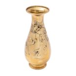 A Japanese brass pear-shaped vase relief decorated with a pine tree and cranes, 33cm.
