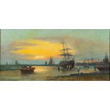 William Langley (British, 1852-1922) A coastal scene, oil on canvas, 19 x 39cm.