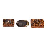 Two early Victorian tortoiseshell and white metal mounted trinket boxes,