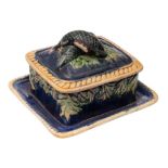 An English majolica sardine dish and cover,