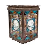 A Victorian leaded, stained and cut glass hanging lantern,