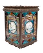 A Victorian leaded, stained and cut glass hanging lantern,