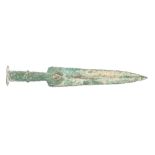 An archaic Persian bronze dagger with ridged blade and crescent guard, 29cm.