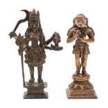 An Indian bronze figure of Kaali and a similar figure of Hanuman the Hindu goddess holding a sickle,
