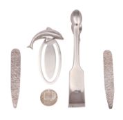 A mixed group of Scottish silver to include;- a bookmark with leaping dolphin, maker Dart Silver,