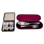 A small quantity of silver flatware to include: cased pair of Edward VII silver fish servers,