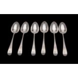 A set of six George III silver dessert spoons, John Lambe, London, 1788, Old English pattern,