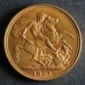 A 1901 Gold Sovereign.