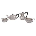 A George V silver four piece teaset, maker T.