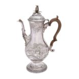 A George III silver coffee pot, maker John King, London 1783, of baluster form,