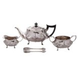 WITHDRAWN A George V silver three piece teaset, P.