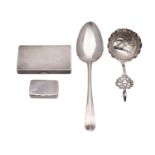 A small group of silver, to include an Old English pattern table spoon London 1723,
