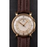 LeCoultre a gold-plated gentleman's alarm wristwatch the dial with Roman and baton numerals,