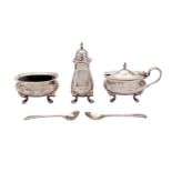 An Elizabeth II silver cased cruet set, maker Walker and Hall, Birmingham 1954,