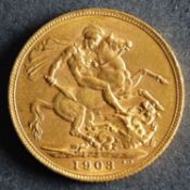 A 1903 Edwardian Gold Sovereign.