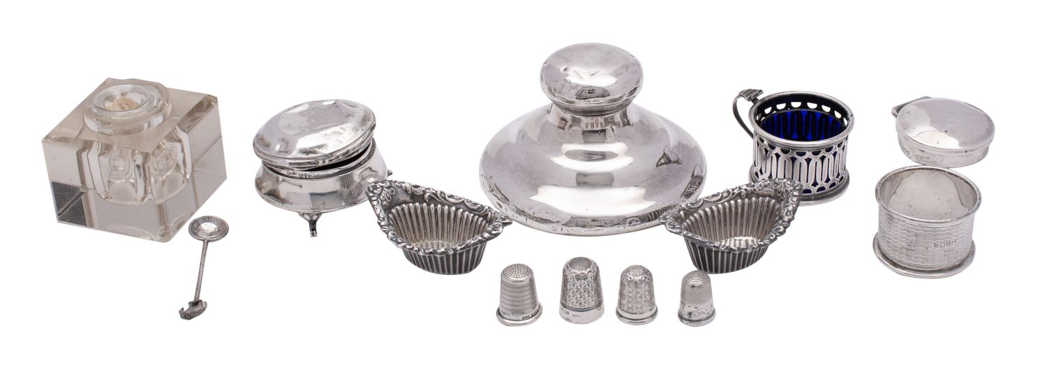 A mixed lot of silver, various dates and makers, comprising three silver and one plated thimble,