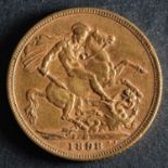 An 1898 Victorian Gold Sovereign of Melbourne Mint.