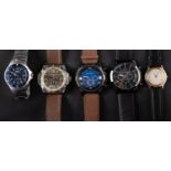 Five gentlemen's branded wristwatches Slazenger a stainless-steel sports watch, Daniel Hechter,