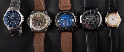 Five gentlemen's branded wristwatches Slazenger a stainless-steel sports watch, Daniel Hechter,