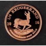 A Quarter Ounce Krugerrand coin, dated 2016, diameter ca. 22mms, weight ca. 8.