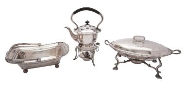 A small group of silver plated wares to include: an Old Sheffield Plate wing handled bread basket,