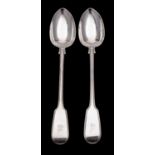 A pair of Victorian silver basting spoons, maker Joseph and Albert Savory, London, 1865,