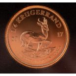 A Quarter Ounce Krugerrand coin, dated 2017, diameter ca. 22mms, weight ca. 8.
