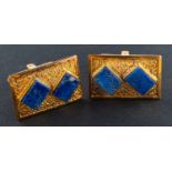 A pair of rectangular, lapis lazuli cufflinks, stamped '585', length of cufflink head ca. 2.