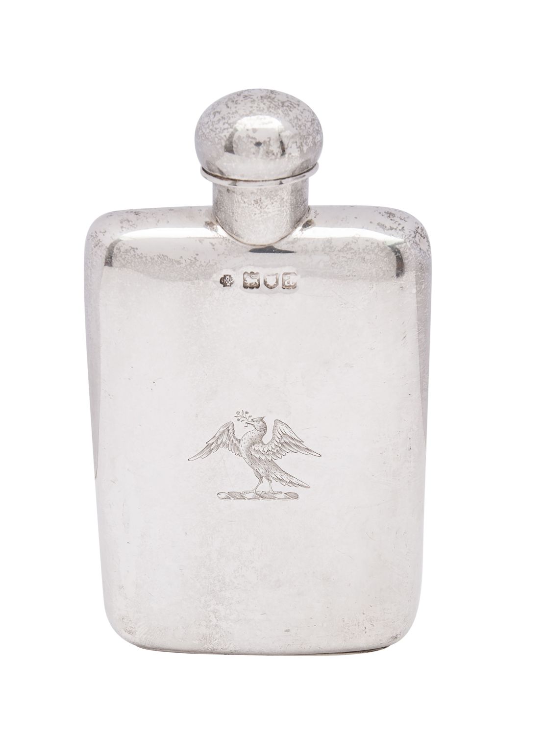 A Victorian silver hip flask, maker Walker and Hall Ltd, London 1896, of rounded rectangular form,