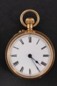 An 18ct gold open faced pocket watch the movement having a lever escapement with the white enamel