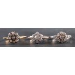 Three diamond cluster rings, including an 18ct gold ring, total estimated diamond weight ca. 0.