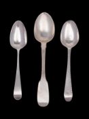 A George III silver teaspoon, London 1785 together with another marked 'VS', London 1782,