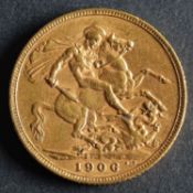 A 1906 Edwardian Gold Sovereign.