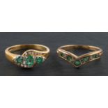 Two emerald and diamond rings, including an 18ct gold, round and oval,
