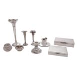 A group of small silver items to include a rectangular cigarette casket,