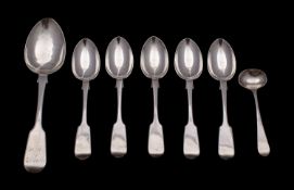 Five Victorian silver teaspoons, Joshia Williams and Co, London 1887, Fiddle pattern,